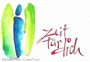 Engel blau mit grünen Flügeln, Zeit für Dich (als Schriftzug)