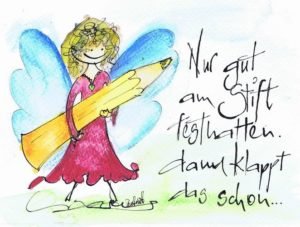 Engel mit grossem Stift. Nur gut am Stift festhalten, dann klappt das schon.